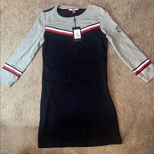 Tommy Hilfiger Black and Gray Long Sleeve Dress with Red Stripes